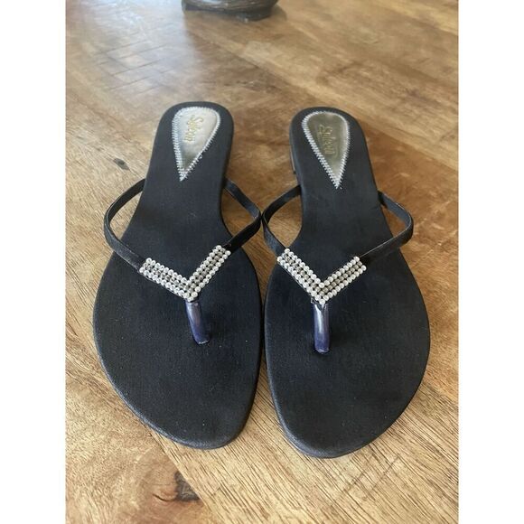 Sylcon Women’s Black Rhinestone Flip Flop Sandals Size 9 - Picture 1 of 5